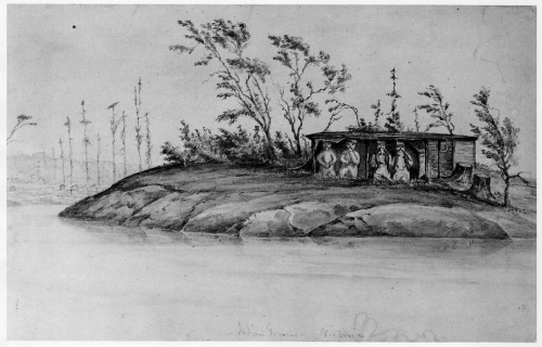 "Indian Graves in Victoria". Ca. 1849-1853 sketch by W.B. McMurtrie. Source; Museum of Fine Ats, Boston.