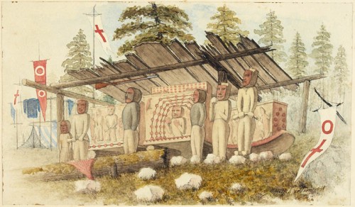 A Salish Grave, 1864. Watercolour by Edward M. Richardson. No specific locale given. Source: CollectionsCanada.gc.ca